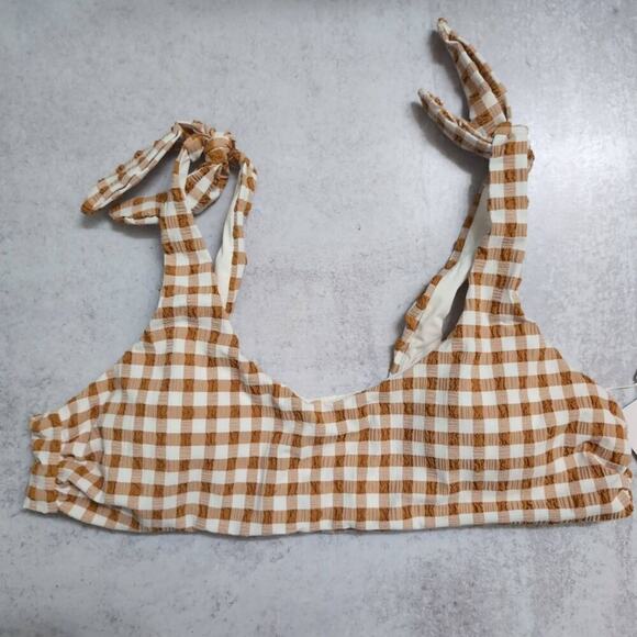 NWT Andie Sparrow Gingham Mandalay Bikini Top Tie Straps Swimwear Size Large - Picture 1 of 8